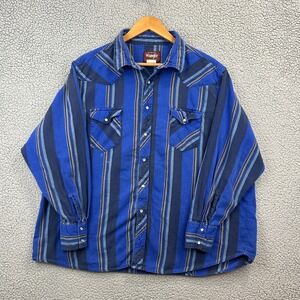 Vtg Wrangler Shirt Mens 3XL Big Man Blue Striped Pearl Snap Western Cowboy Rodeo